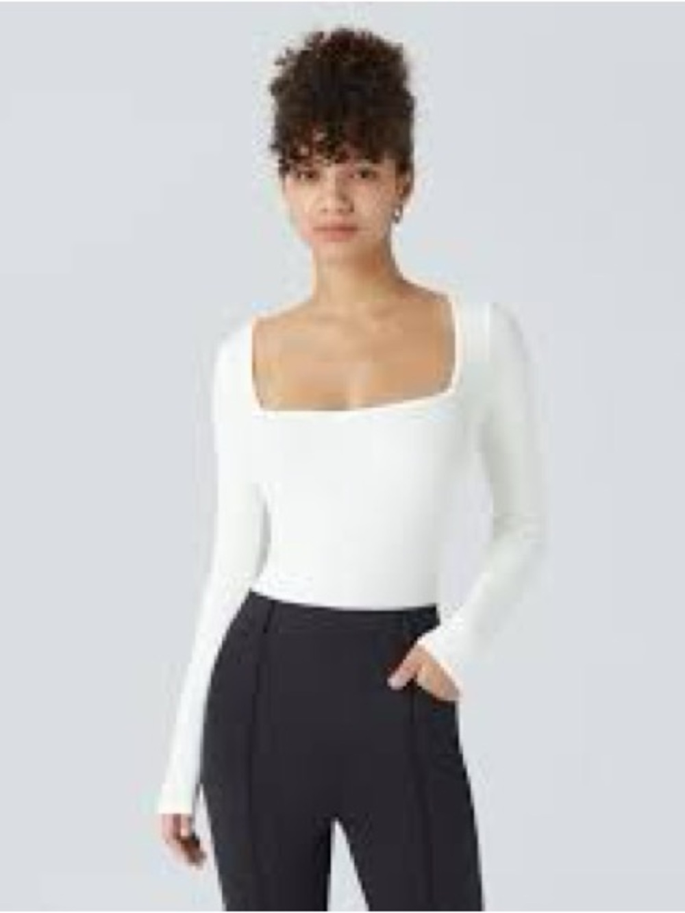 HALARA White Long Sleeve Square Neck Bodysuit